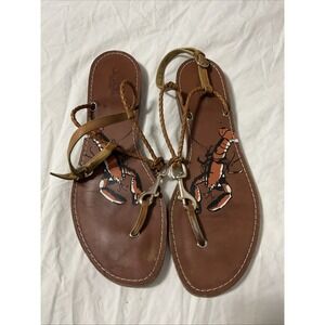 Coach‎ Karessa Lobster brown Vegetable Leather Thong Slingback Sandal Sz11B
